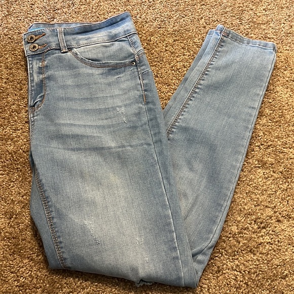 Wax BUTT I Love You light powder blue Skinny Distressed Leg Stretch Jeans size 7 - Picture 2 of 14